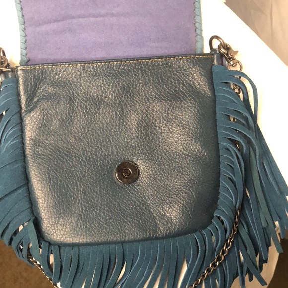P&G Texas flag genuine leather red, cream, and blue crossbody with fringes. - Picture 7 of 16